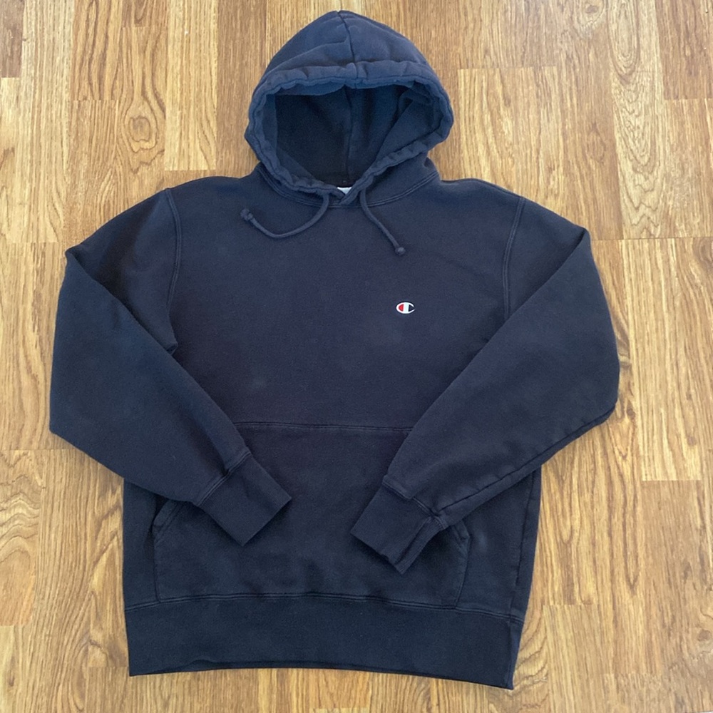 Vintage champion hoodie, adult XL black long sleeve casual men’s.